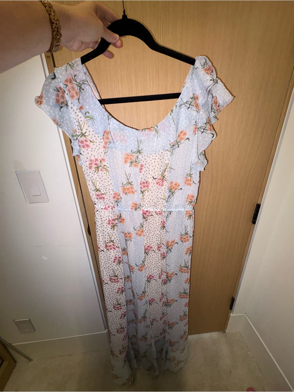 Chelsea28 Floral Ruffle Sleeve Maxi Dress - Multicolor- Size Medium